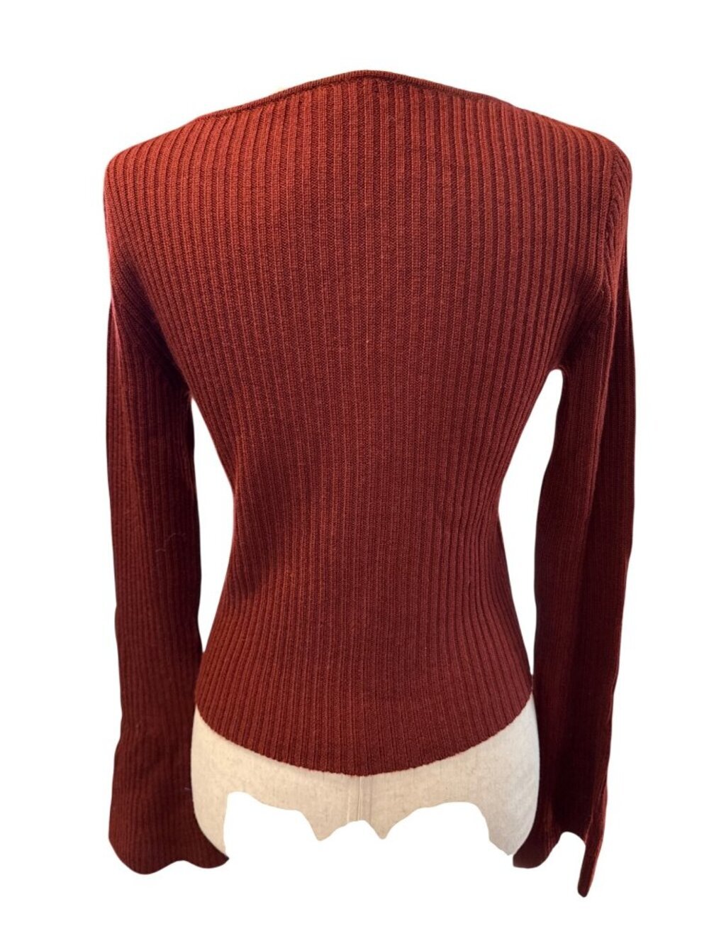 Madewell Ribbed V-Neck Sweater Top in Merino Wool~Size M~Deep Rust Red NWoT L726 - Picture 5 of 9
